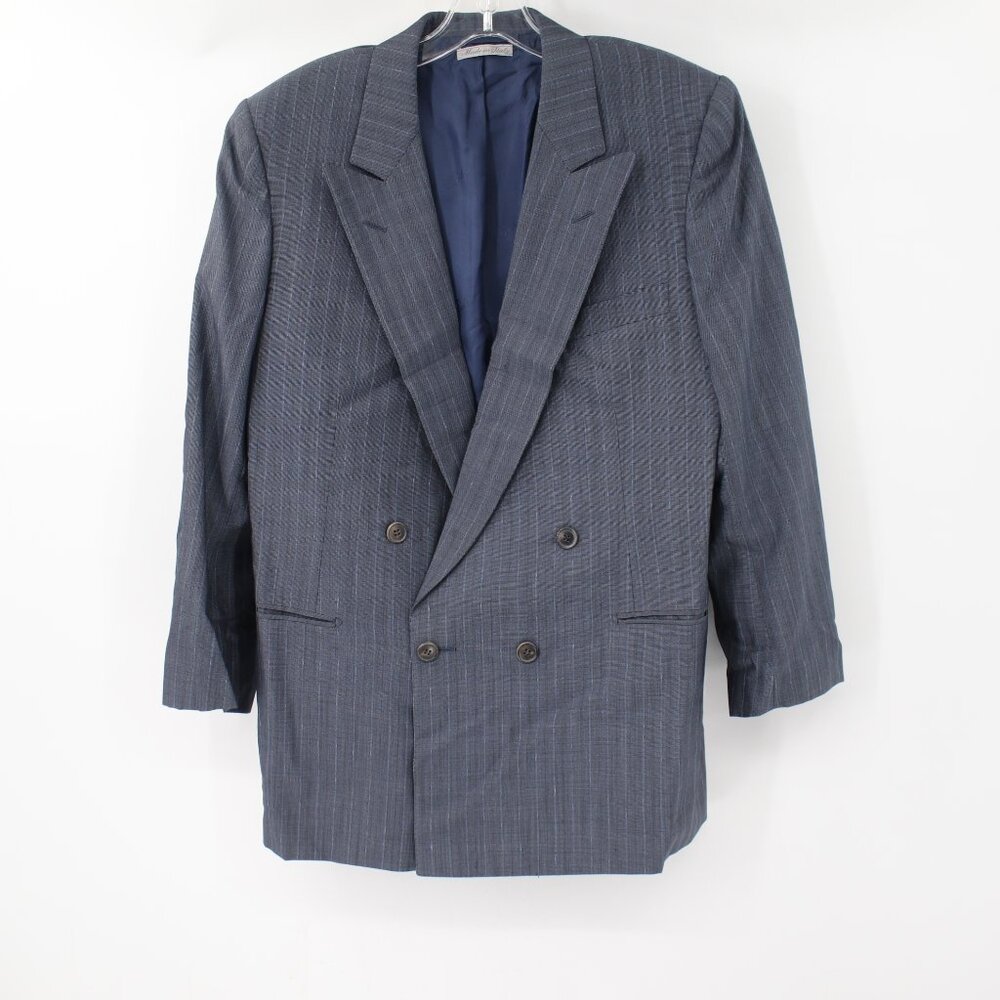 Vintage belvest sport coat Mens 40C double breasted striped wool silk peak lapel